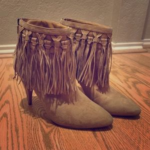 Fringe tan booties